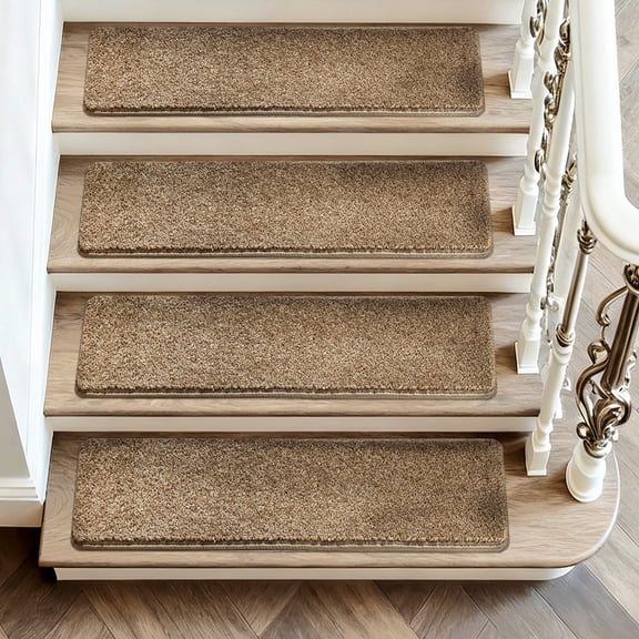 Pure Era 8" x 30" Carpet Stair Treads Protector Cover Indoor Non Slip Self Adhensive Tape Free Set of 12,Camel Brown