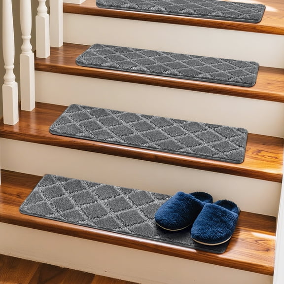 Pure Era 8" x 30" Carpet Stair Treads Protector Cover Indoor Non Slip Self Adhensive Tape Free Set of 12 (Gray Diamond Trellis)