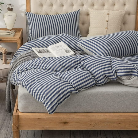 Pure Era Black Striped Jersey T-shirt Cotton Washable Duvet Cover 3pc Set Soft Stretchy Queen Size