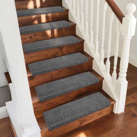 Pure Era Bullnose Carpet Stair Treads Cover 16pcs 9" x 30" Indoor Rugs Non Slip Self Adhensive Back (Set of 16,Dark Gray)
