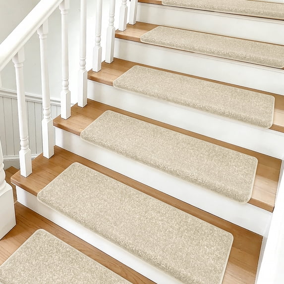 Pure Era Bullnose Carpet Stair Treads Protector Cover 9" x 30" Indoor Non Slip Self Adhensive Set of 12,Beige