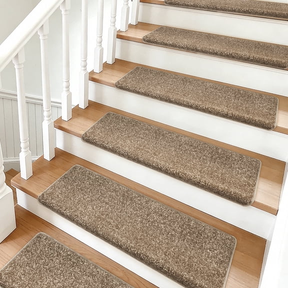 Pure Era Bullnose Carpet Stair Treads Protector Cover 9" x 30" Indoor Non Slip Self Adhensive Set of 12,Camel Brown