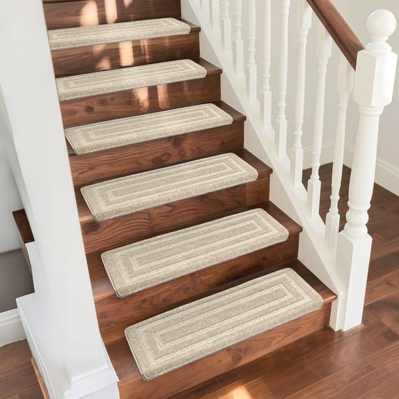 Pure Era Bullnose Carpet Stair Treads Protector Cover 9" x 30" Indoor Non Slip Self Adhensive Set of 12,Cream Gray Rectangle