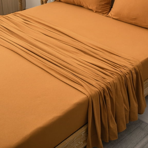 Pure Era Flat Sheet Queen /Top Sheet Only Jersey Knit 100% CottonSize Super Soft Breathable(1-Pack,Burnt Orange)