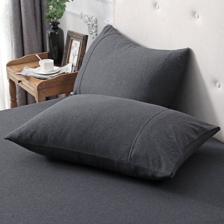 Pure Era Jersey Knit 100% Cotton Pillowcases Super Soft , Set of 2, King 20”x36”, Heathered Charcoal Grey