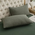 thumbnail image 1 of Pure Era Jersey Knit Cotton Pillowcases Ultra Soft Breathable, Set of 2, King Size 20"x36",Green Stripe, 1 of 4
