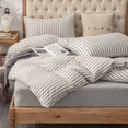 thumbnail image 1 of Pure Era Jersey Knit Duvet Cover Set 3pc Comfy Bedding Set(Grey & White Stripe, King), 1 of 6