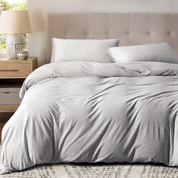 Pure Era King Size Duvet Cover Set Jersey Knit 100% Cotton T-shirt Fabric Gray ( 1 Duvet Cover + 2 Pillow Shams)