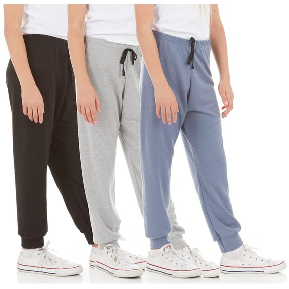 Pure Essence Girls' Sweatpants - (3) Pack French Terry Active Jogger Pants (Size: 7-16)