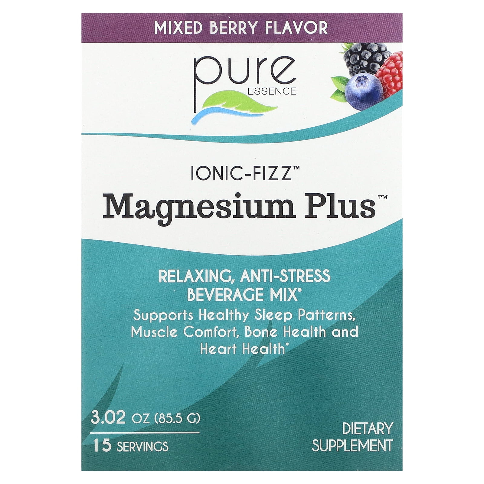 Pure Essence IonicFizz, Magnesium Plus, Mixed Berry, 15 Sticks, 0.2 oz