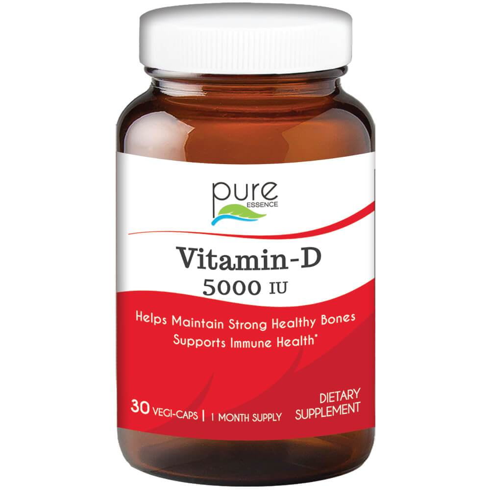 Pure Essence Labs Vitamin D 5000 IU 30 Vegetarian Capsules
