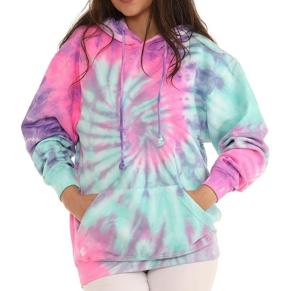 Pure Essence Tie Dye Long Sleeve Fleece Pullover Hoodie for Men and Women