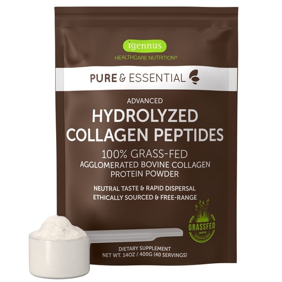 Igennus Highest Grade Hydrolyzed Collagen Peptides, Clean Label, 100% Grass Fed Bovine Collagen Protein Powder, Collagen Types 1, 2 & 3 for Women & Men, Non-GMO, Free Range, 40 Servings