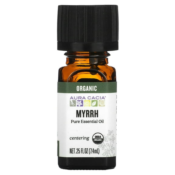 Pure Essential Oil, Organic Myrrh, 0.25 fl oz (7.4 ml), Aura Cacia
