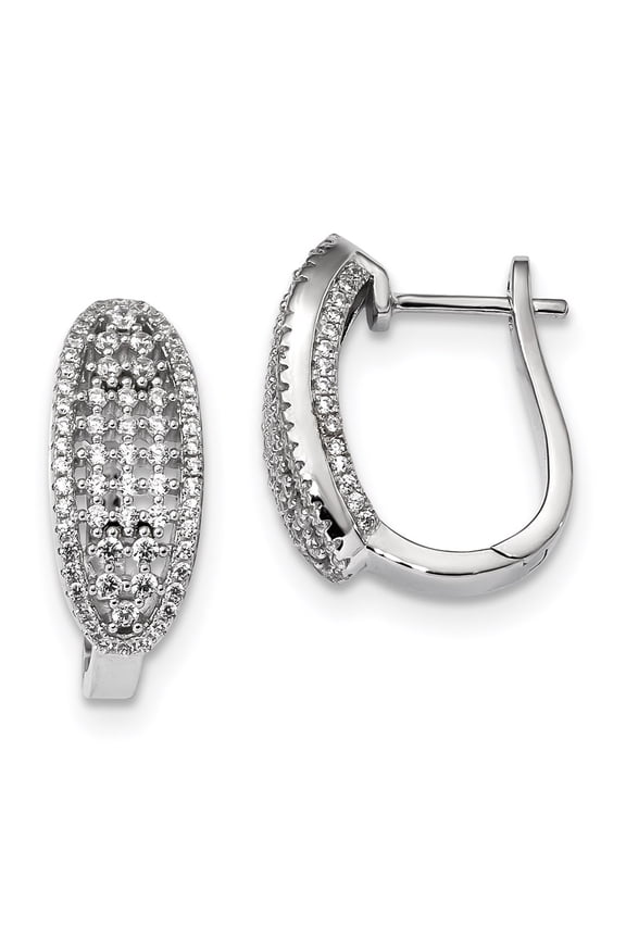 Sterling Silver Rhod-plated CZ Hinged Hoop Earrings