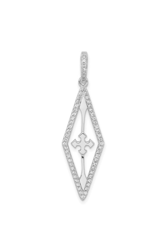 Sterling Silver Rhodium-plated Fancy CZ Pendant