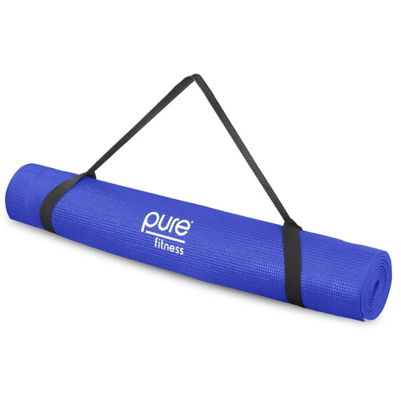 Pure Fitness 3.5mm Thick, Anti-Slip Yoga Mat with Carry Strap, Blue Iris