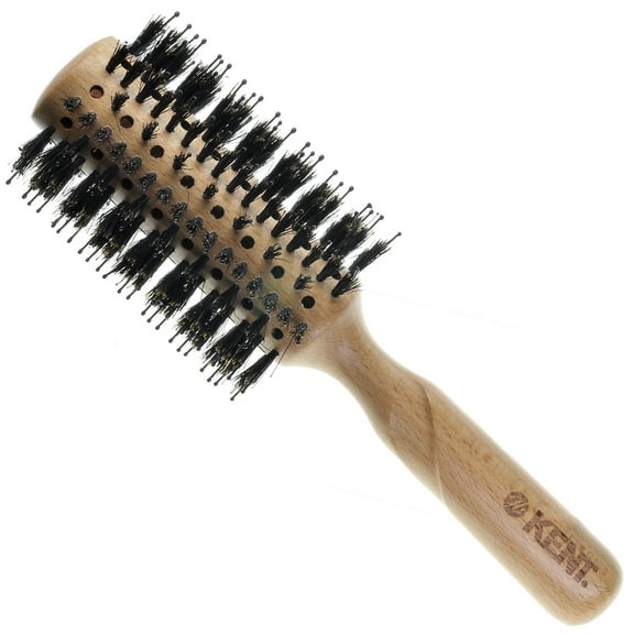 Kent LPF5 Pure Flow Large Vented Round Brush for Blow Drying - FSC Certified Beech Wood Brush Filled with Natural Boar Bristle and Nylon Bristle Hair Brush - Round Hair Brush for Blow Drying and Lift