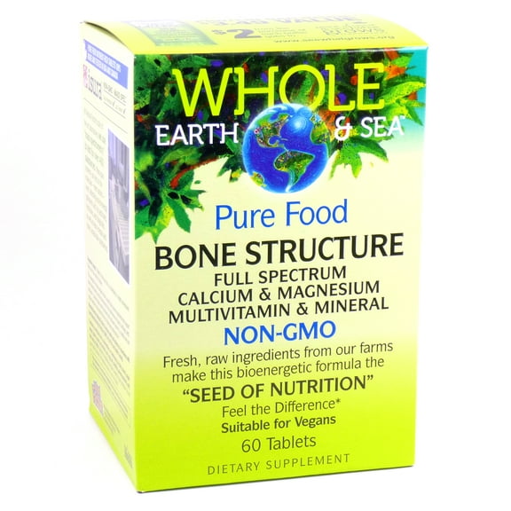 Natural Factors Whole Earth & Sea, Bone Structure Multivitamin & Mineral, Whole Food Supplement, Vegan and Gluten Free, 60 Tablets
