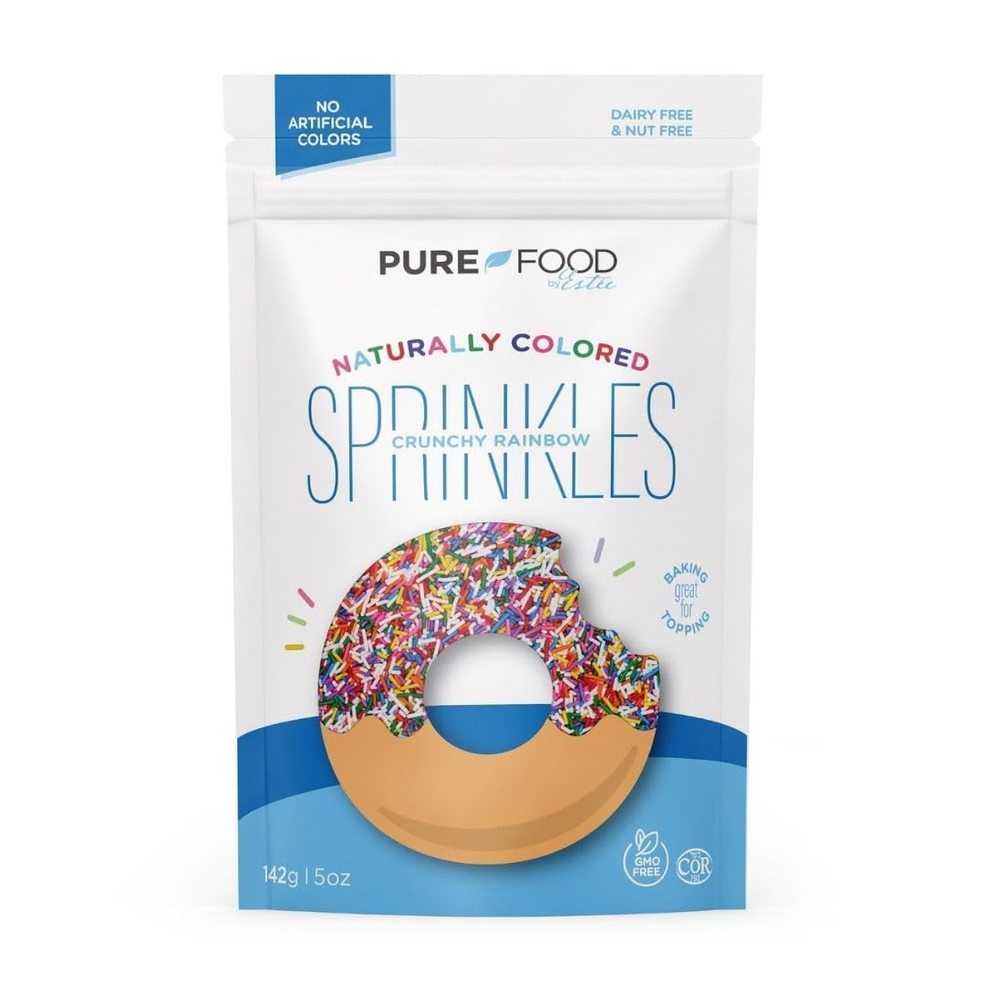 Pure Food By Estee Rainbow Sprinkles, 5oz Vegan Sprinkles for Ice Cream Dye Free Sprinkles