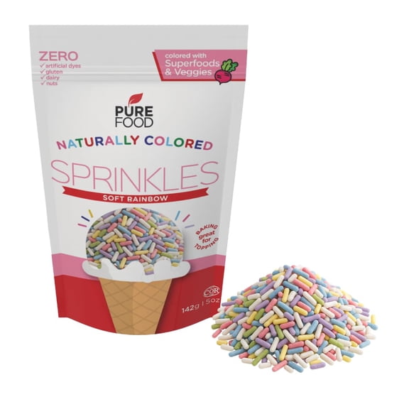 Pure Food By Estee GGA1 Natural Soft Rainbow Color Sprinkles, 5oz | Vegan | Dye Free Rainbow Jimmies for Baking | Natural Colors | Soy Free, Gluten Free, Dairy Free, Nut Free