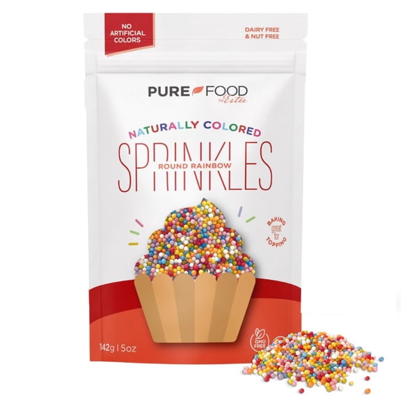 Pure Food By Estee, GGA1 Rainbow Nonpareils | Vegan Sprinkles for Ice Cream | Dye Free Sprinkles | Rainbow Jimmies for Baking | Natural Sprinkles | Gluten Free, Dairy Free, Nut Free, 142g