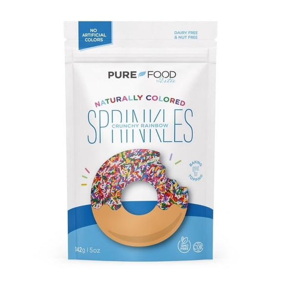 Pure Food By Estee Rainbow Sprinkles, 5oz | Vegan Sprinkles for Ice Cream | Dye Free Sprinkles | Rainbow Jimmies for Baking | Natural Sprinkles | Gluten Free, Dairy Free, Nut Free