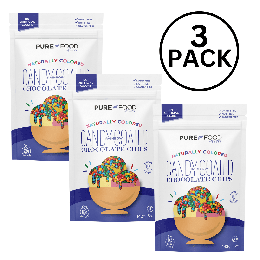 Pure Food by Estee Rainbow All Natural Candy Coated Mini Chocolate Chips, Case of 3, 5oz Each