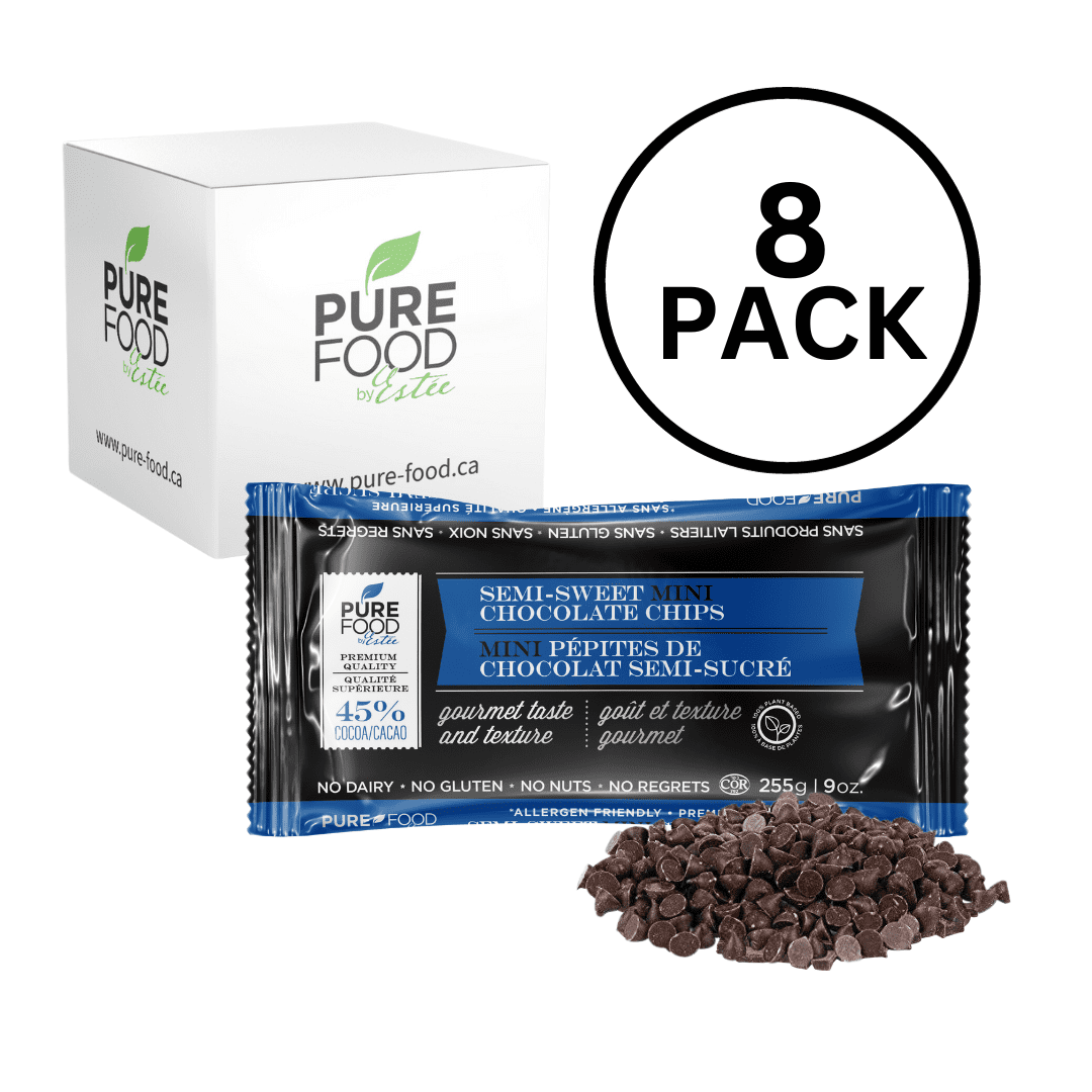 Pure Food by Estee SemiSweet Mini Chocolate Chips, Perfect for Baking, Case of 8, 9oz Each