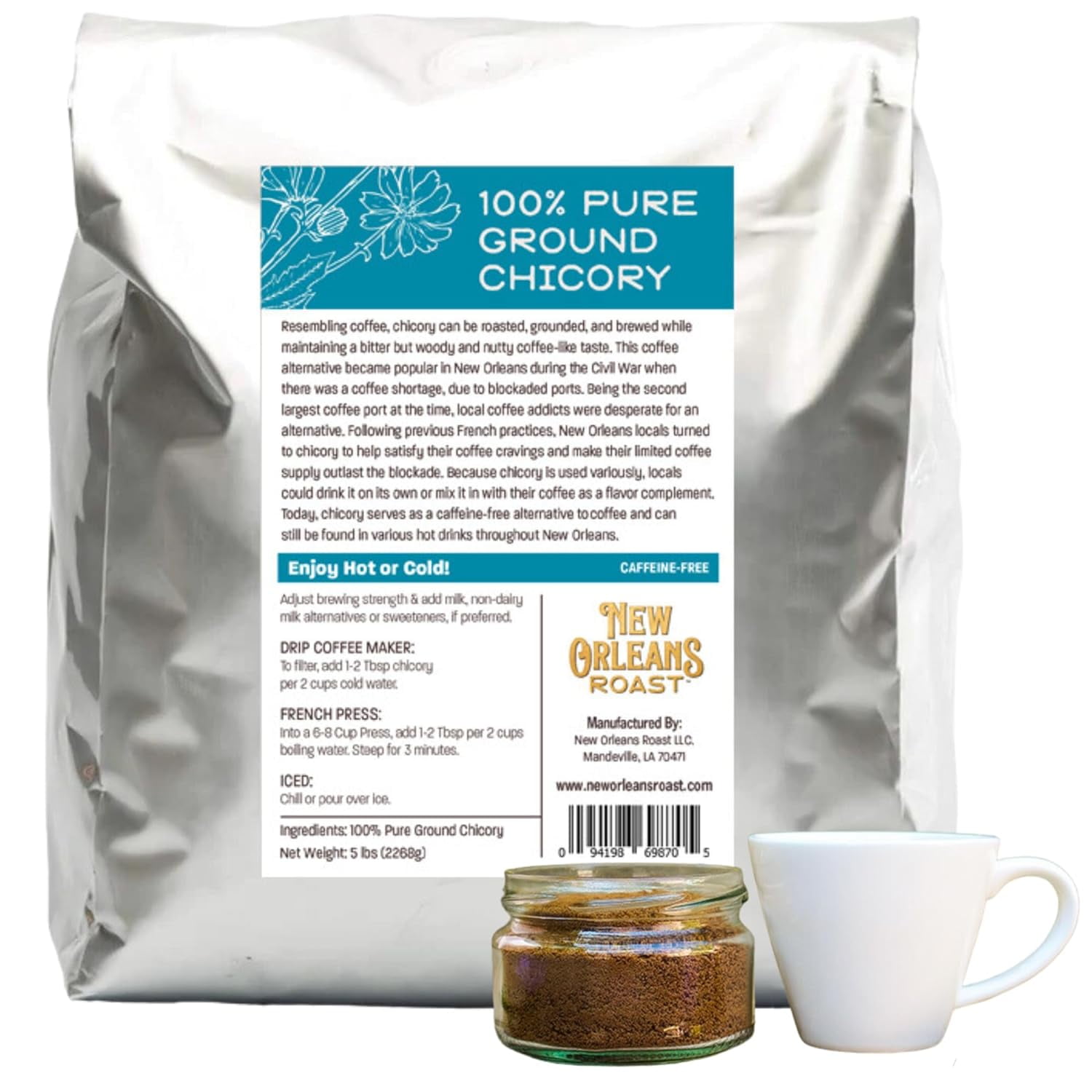 Pure French Chicory 5 Pound Bag (Pack of 1) Coffee Alternative