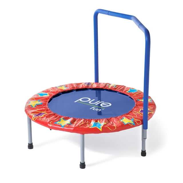 Pure Fun 36-Inch Trampoline for Kids, with Handrail, Red/Blue