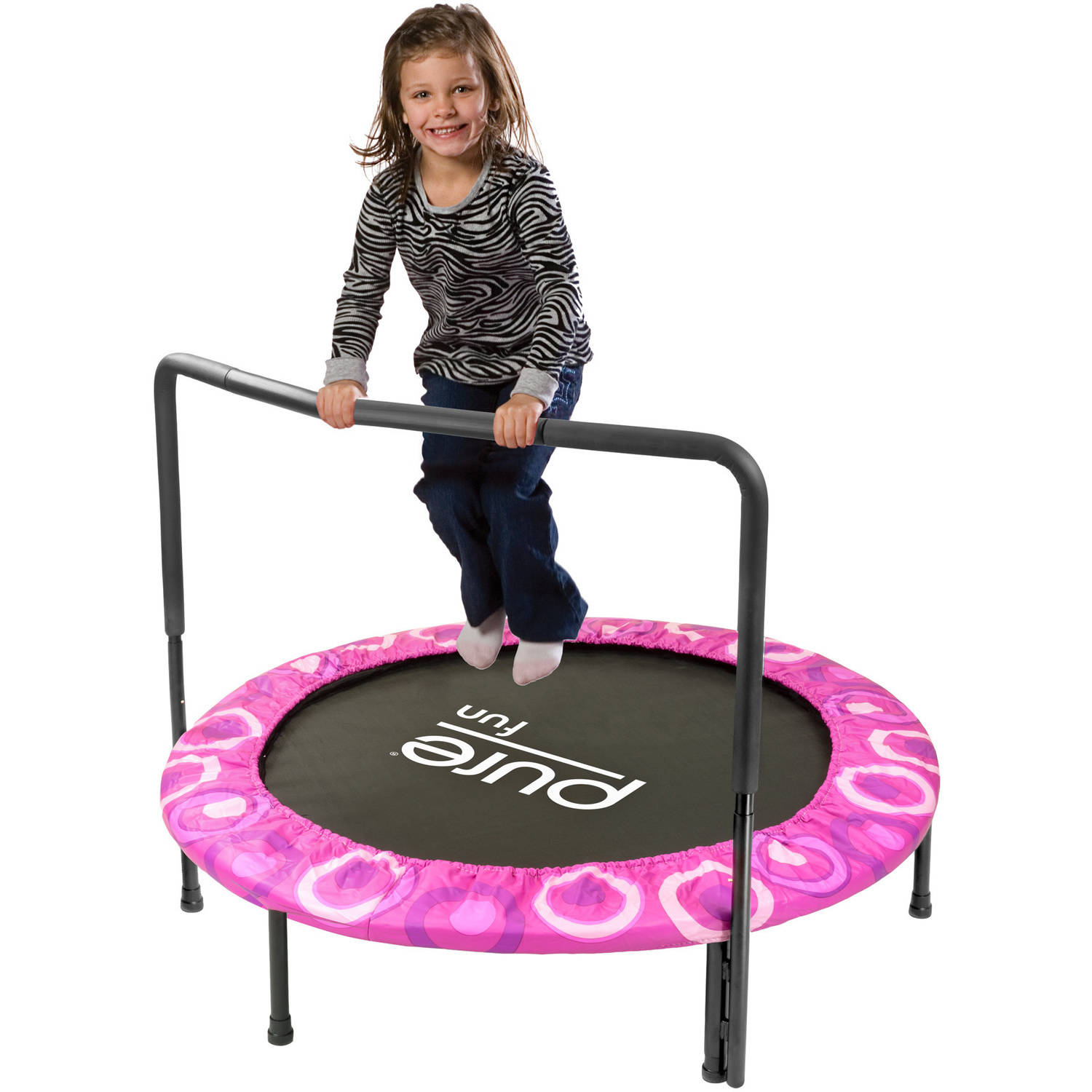 Pure Fun Super Jumper Kids 48-Inch Trampoline with Handrail, Pink, 100lb Weight Limit - image 1 of 6