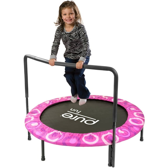Pure Fun Super Jumper Kids 48-Inch Trampoline with Handrail, Pink, 100lb Weight Limit