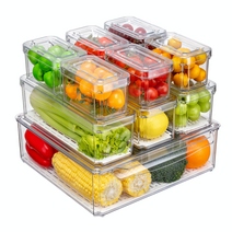 Pure Future 10 Pcs Fridge Organizers and Storage, Clear, Stackable with Lids for Fruit & Vegetables