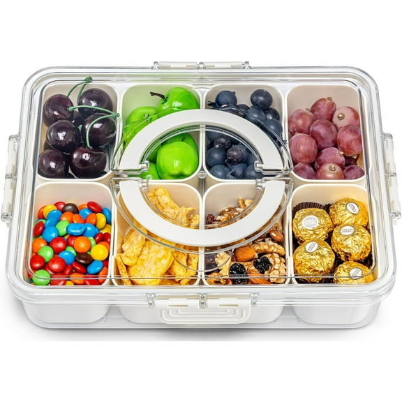 Pure Future Air-Tight Snackle Box Container Divided Serving Tray with Lid & HandleClear Snack box for Fruits, Candy & NutsPortable for Travel & Daily Use (8 Inside Containers Dishwasher Safe)