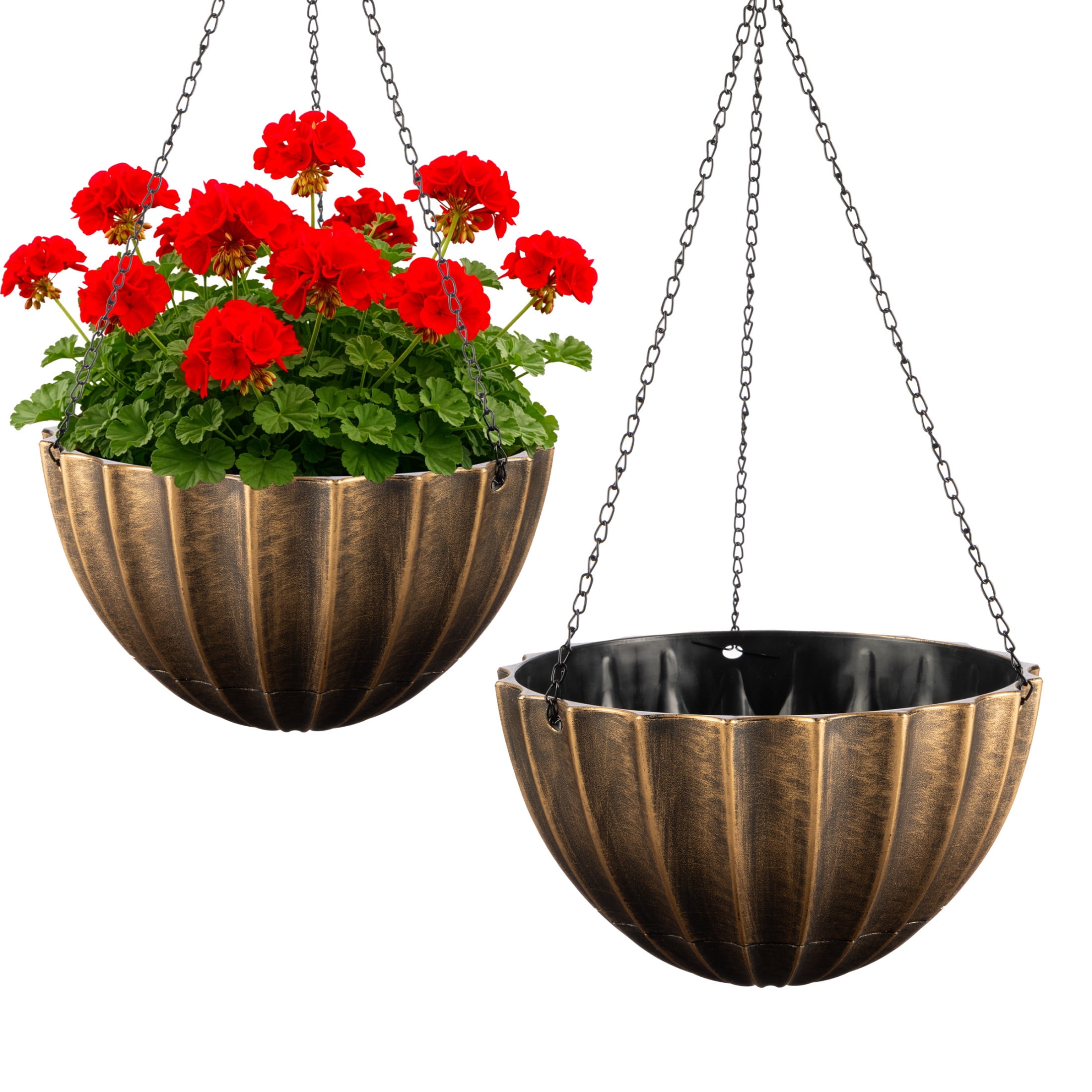 Pure Garden 10.25in Durable Plastic Hanging Planter 2-Pack with Drainage Reservoir, Bronze