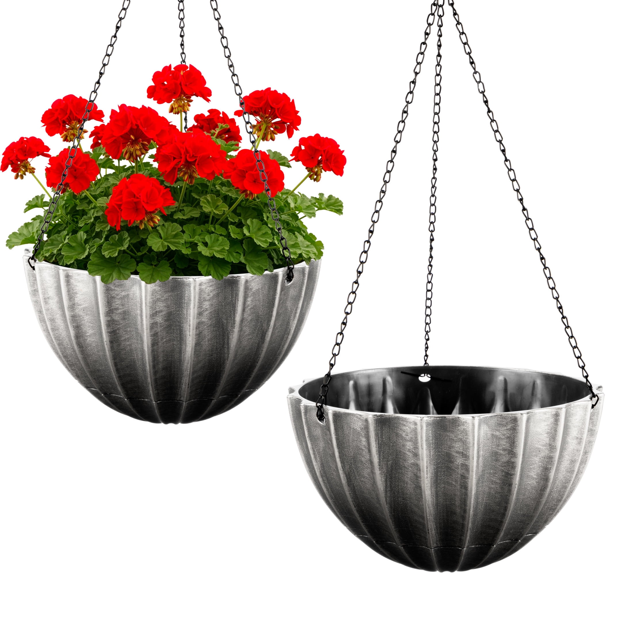 Pure Garden 10.25in Durable Plastic Hanging Planter 2-Pack with Drainage Reservoir, Gray
