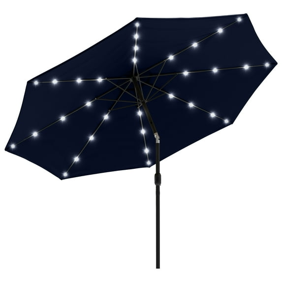 Pure Garden 10 ft Patio Umbrella with LED Solar Lights and UV 30+, Navy