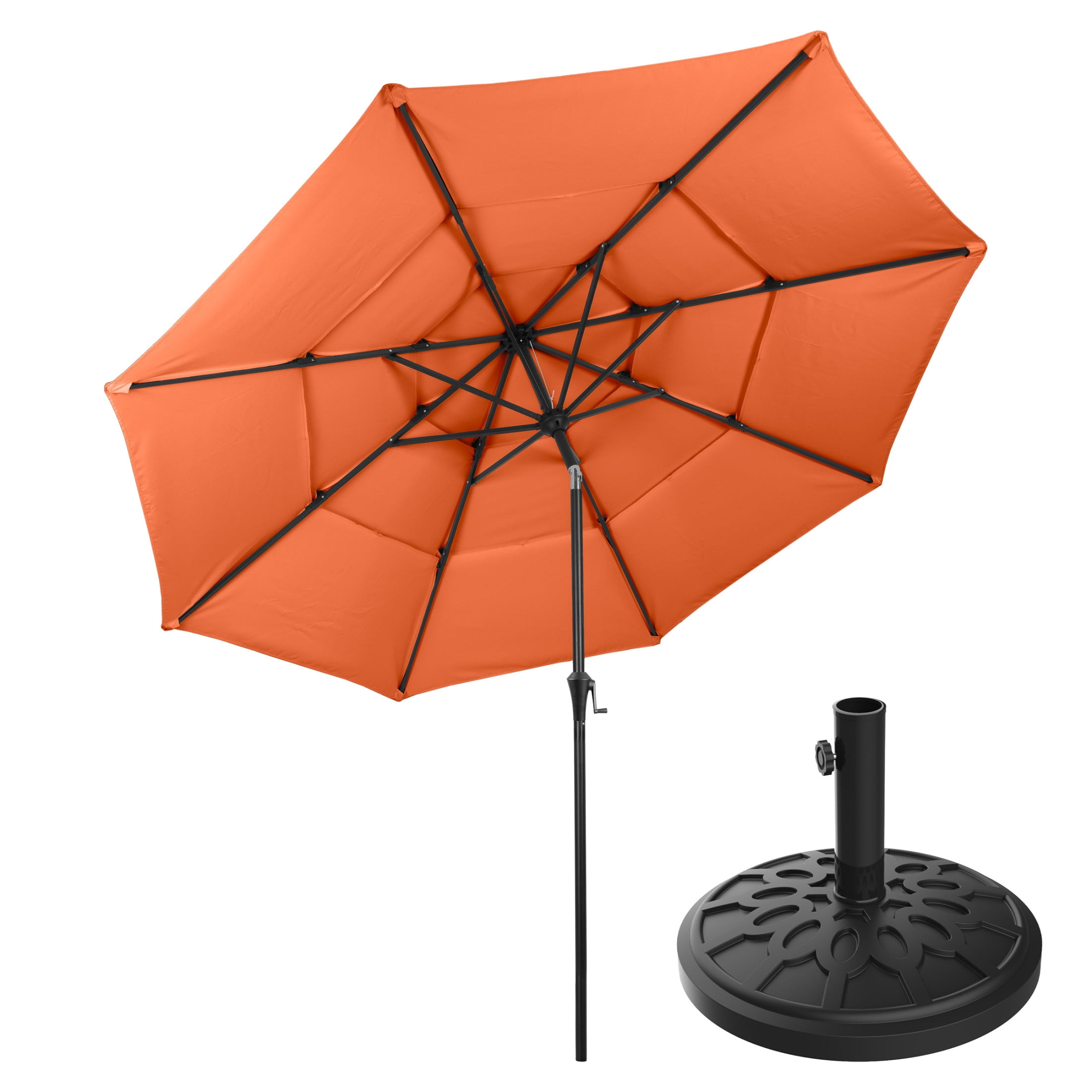 Pure Garden 10ft 3-Tier Umbrella for Patio Shade Canopy with 19lb Base, Orange