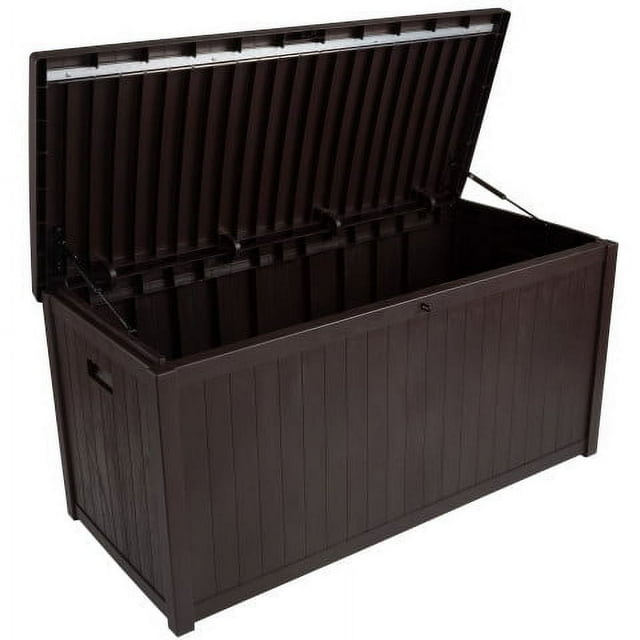 Pure Garden 113-Gallon Outdoor Storage Box - Durable Resin Deck Box, Brown