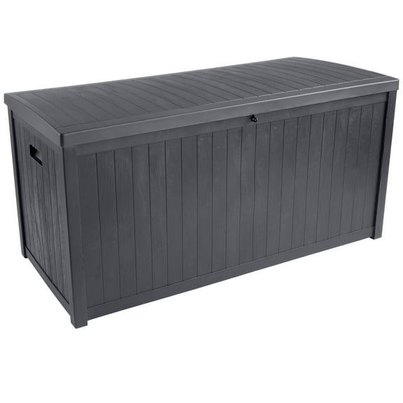Pure Garden 113-Gallon Outdoor Storage Box - Durable Resin Deck Box, Gray