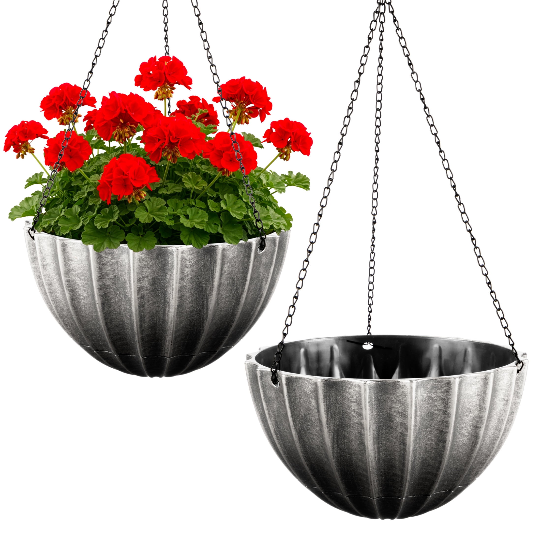 Pure Garden 12.5in Durable Plastic Hanging Planter 2-Pack with Drainage Reservoir, Gray