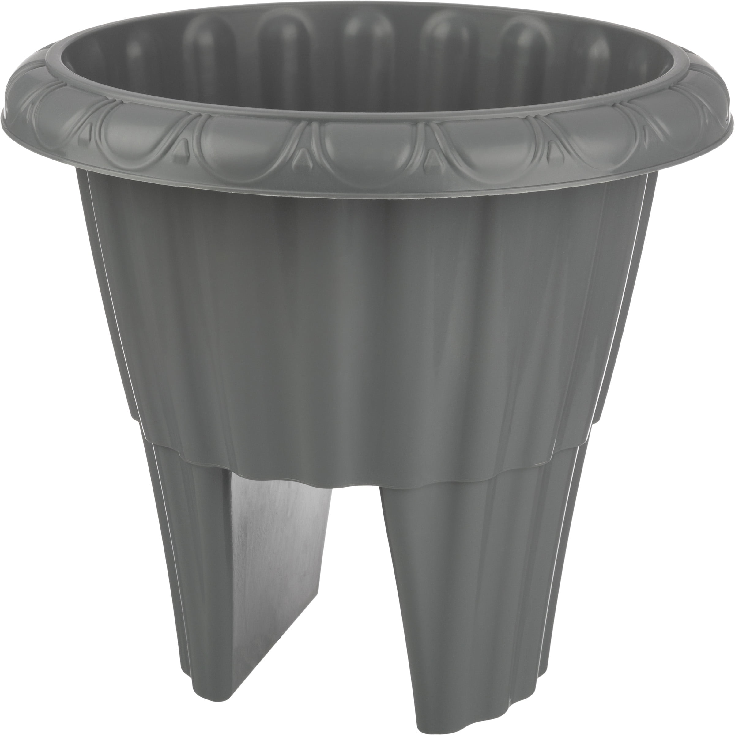 Pure Garden 13.5in Plastic Railing Planter - 2.6- gal Outdoor Flower Pot, Gray