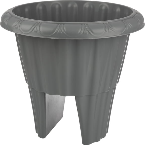 Pure Garden 13.5in Plastic Railing Planter - 2.6- gal Outdoor Flower Pot, Gray