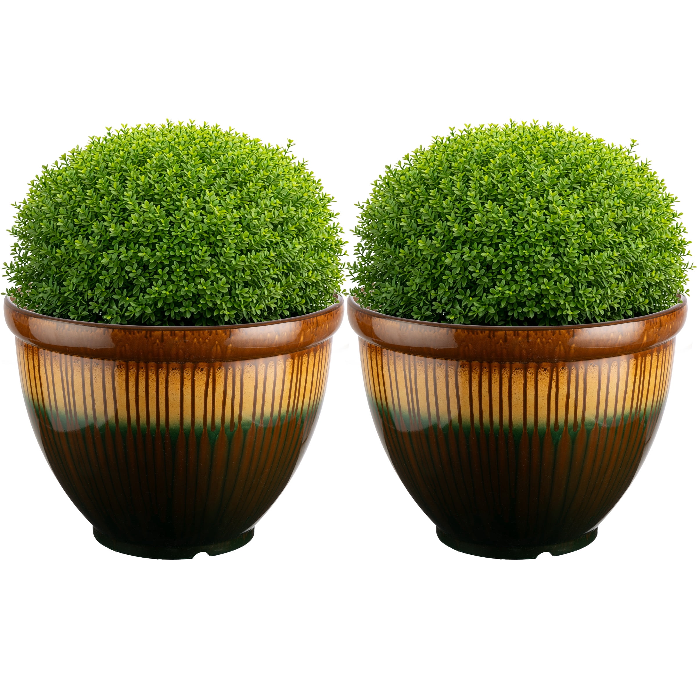 Pure Garden 13.7” Large Plastic Plant Pot with Glazed Ceramic Look for Indoors or Outdoors, Bronze