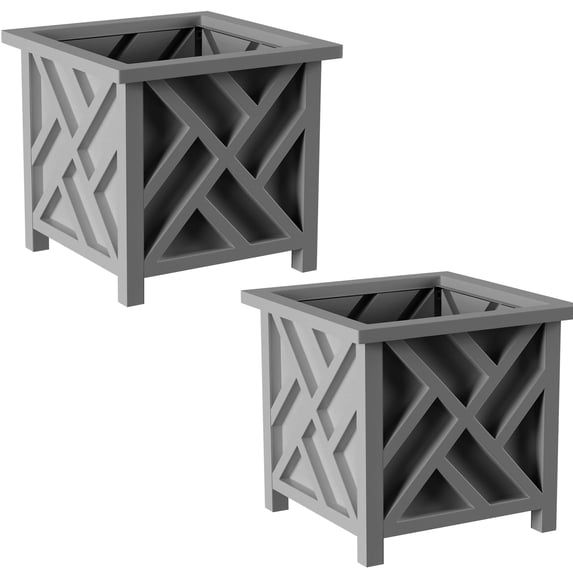 Pure Garden 14.75-Inch Outdoor Lattice Planter Box Plant Pot 2-Pack, Gray