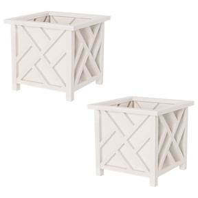 Pure Garden 14.75-Inch Outdoor Lattice Planter Box Plant Pot 2-Pack, White
