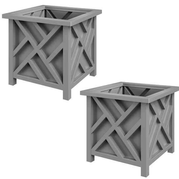 Pure Garden 15.5-Inch Outdoor Lattice Planter Box Plant Pot 2-Pack, Gray