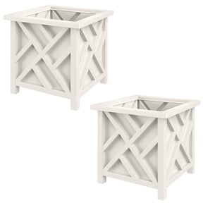 Pure Garden 15.5-Inch Outdoor Lattice Planter Box Plant Pot 2-Pack, White