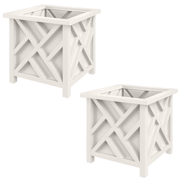 Pure Garden 15.5-Inch Outdoor Lattice Planter Box Plant Pot 2-Pack, White
